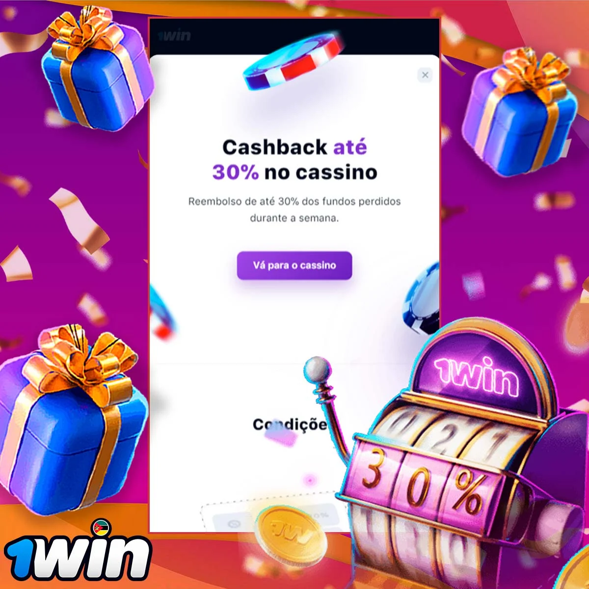 Cashback de até 30% de bônus de cassino da casa de apostas 1win