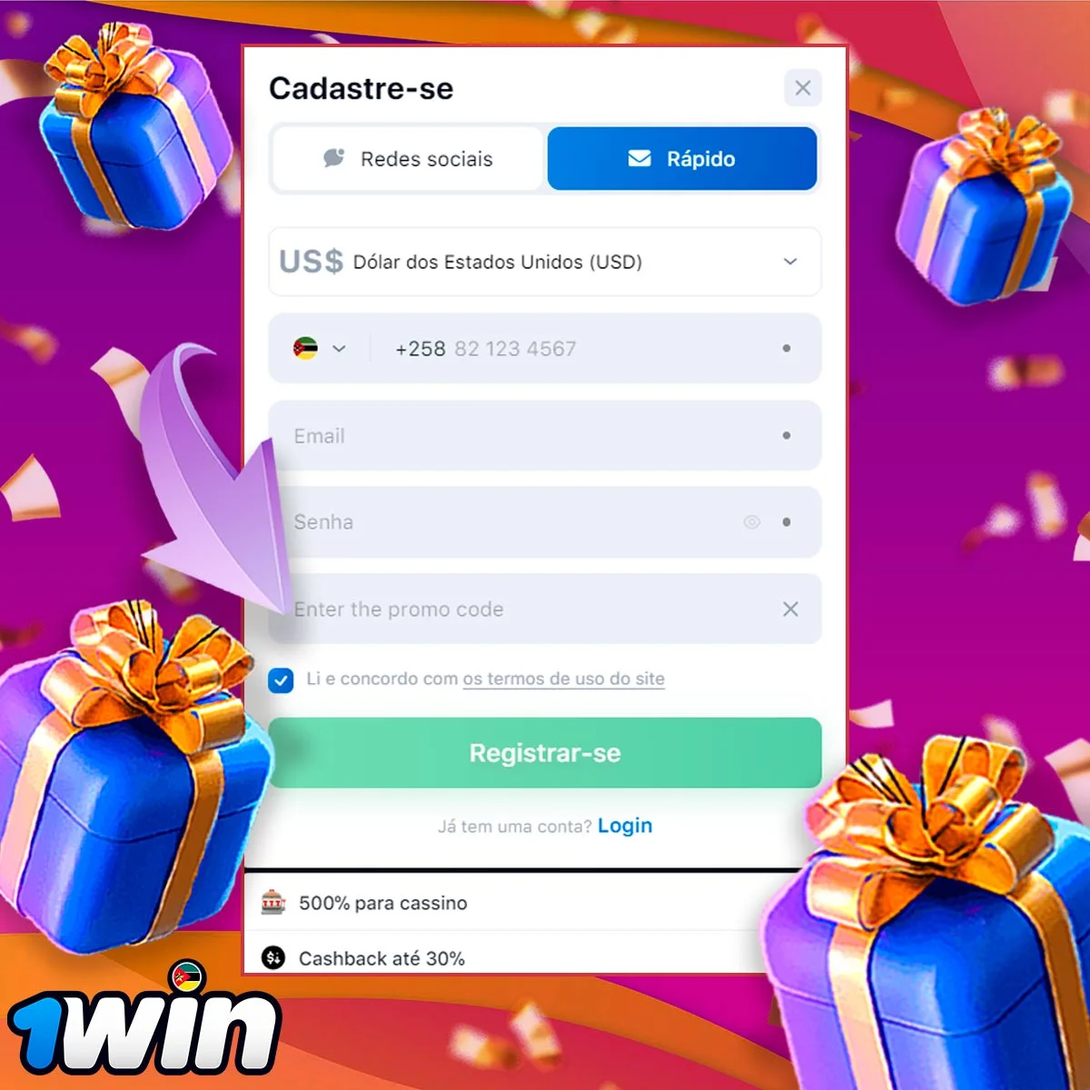 Informações sobre o código promocional 1Win