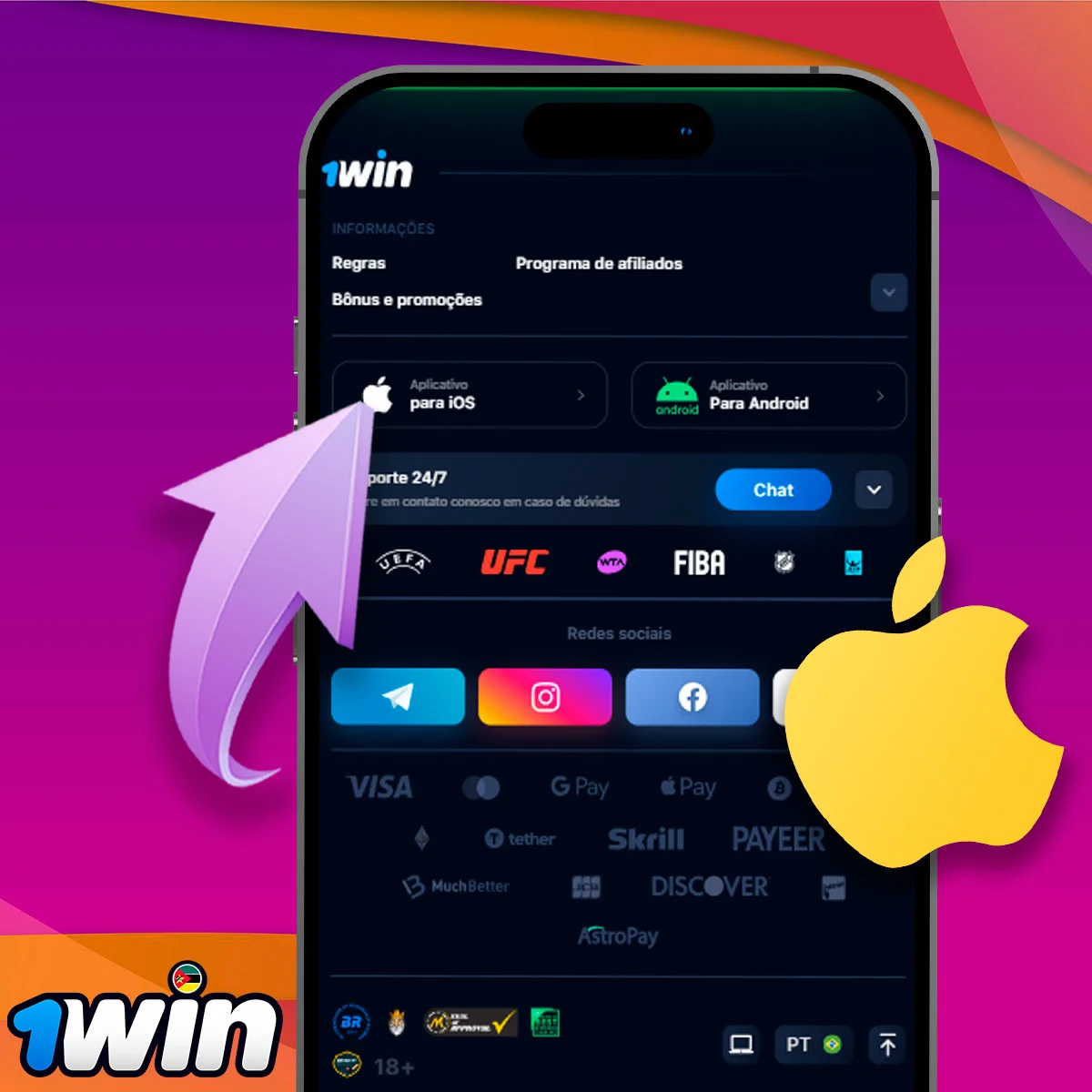 Aplicativo móvel 1win para iOS