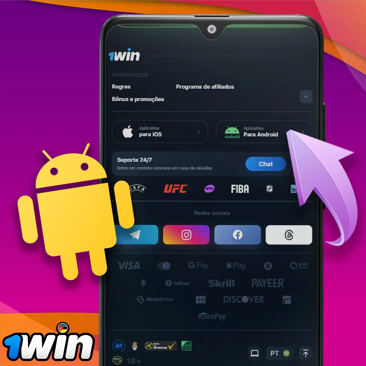 Como instalar o 1win apk