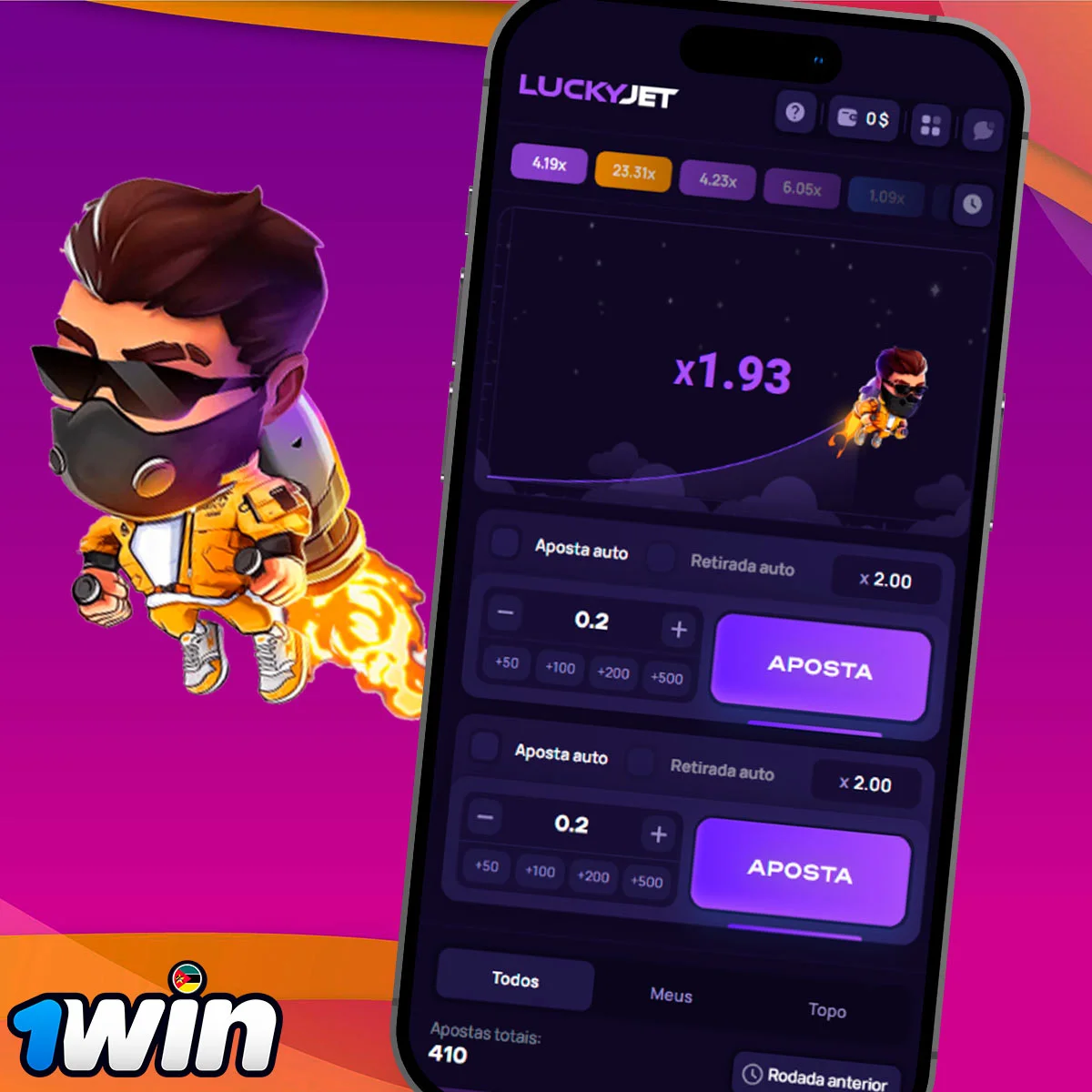 Popular jogo de cassino Lucky Jet na casa de apostas 1win